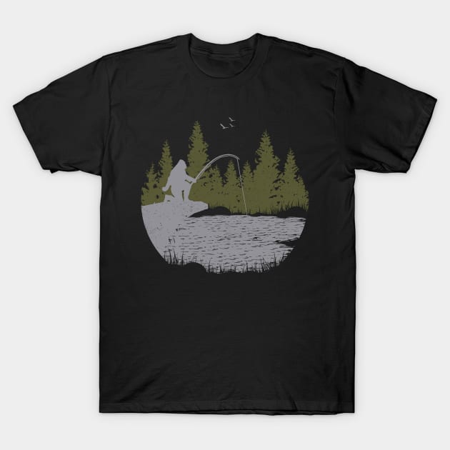 Bigfoot Fishing Gifts T-Shirt by Tesszero